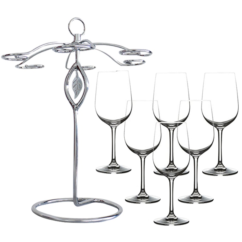 意德丽塔罗纳柔情玻璃红酒杯无铅晶质高脚杯创意伞状倒挂杯架酒具套装11件套 6只装350ml+杯架+开瓶器三件套+杯刷