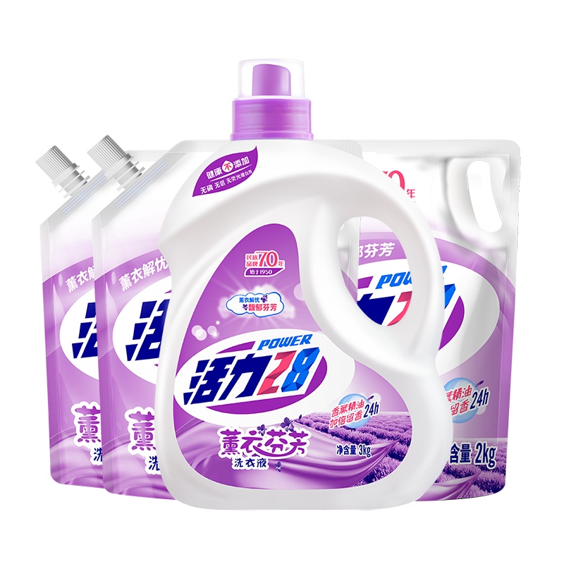 活力28薰衣芬芳洗衣液18斤大礼包3kg*1瓶+2kg*3袋不含磷持久留香