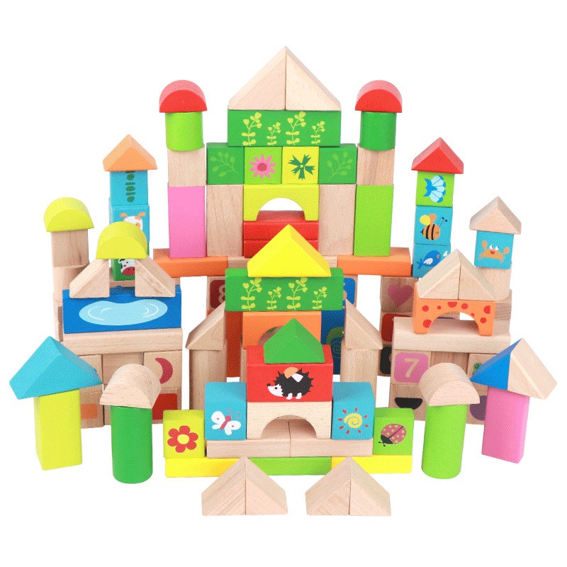 米米智玩 儿童早教智力花园主题积木宝宝木制儿童益智玩具 礼品桶