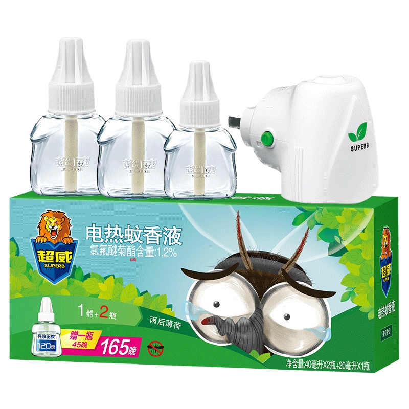 超威电热蚊香液雨后薄荷3瓶1器(110ml )电子驱蚊器灭蚊驱蚊液神器家用驱蚊驱虫