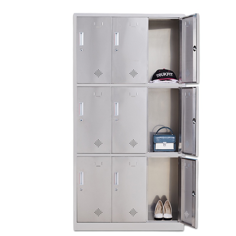 埔盾 不锈钢储物柜员工柜多门柜寄存包柜鞋柜304九门带隔板更衣柜