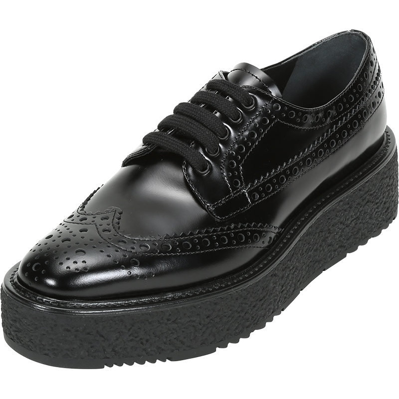 PRADA 普拉达 女士 皮革系带皮鞋德比鞋厚底鞋 1E254M P39