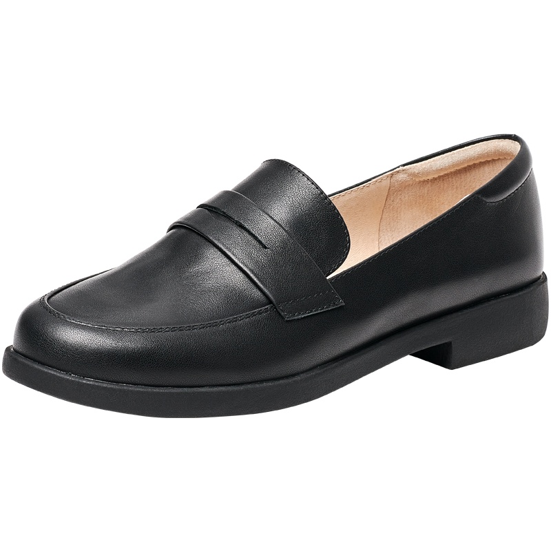 百田森2021秋季新款牛皮舒软女单鞋休闲平底一脚蹬乐福鞋妈妈鞋