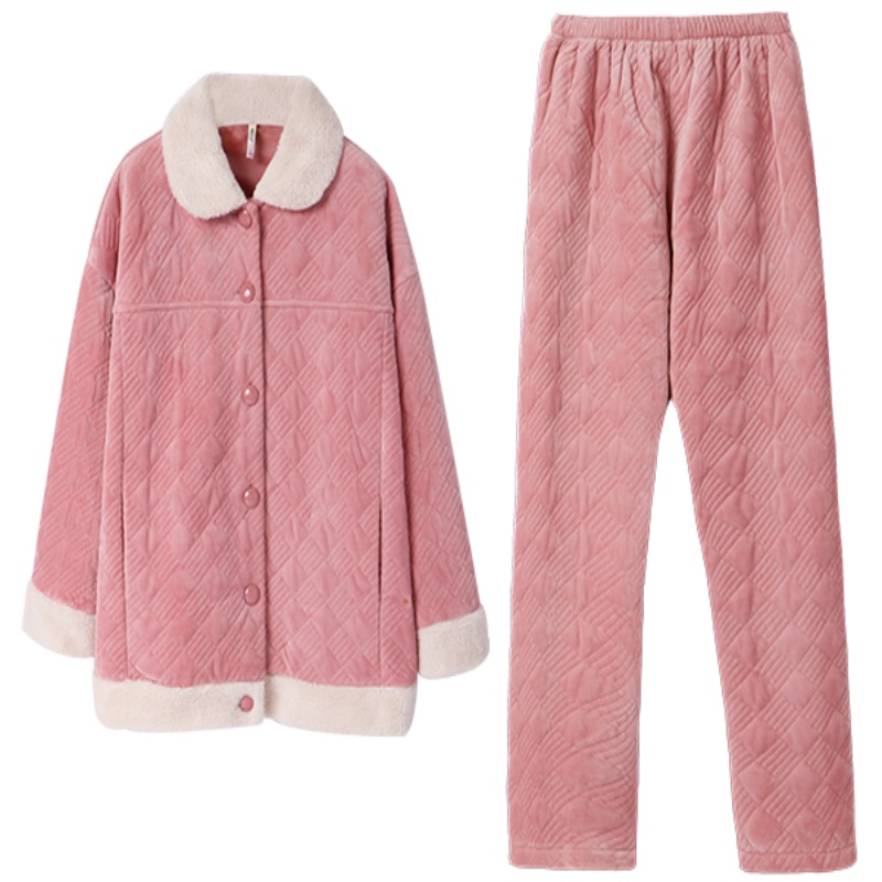 安之伴睡衣女冬季圆领套装夹棉家居服