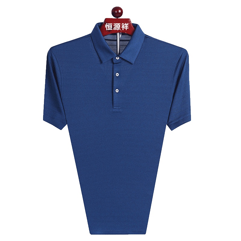 恒源祥100%桑蚕丝男士短袖T恤2019夏季新款中年休闲翻领Polo衫