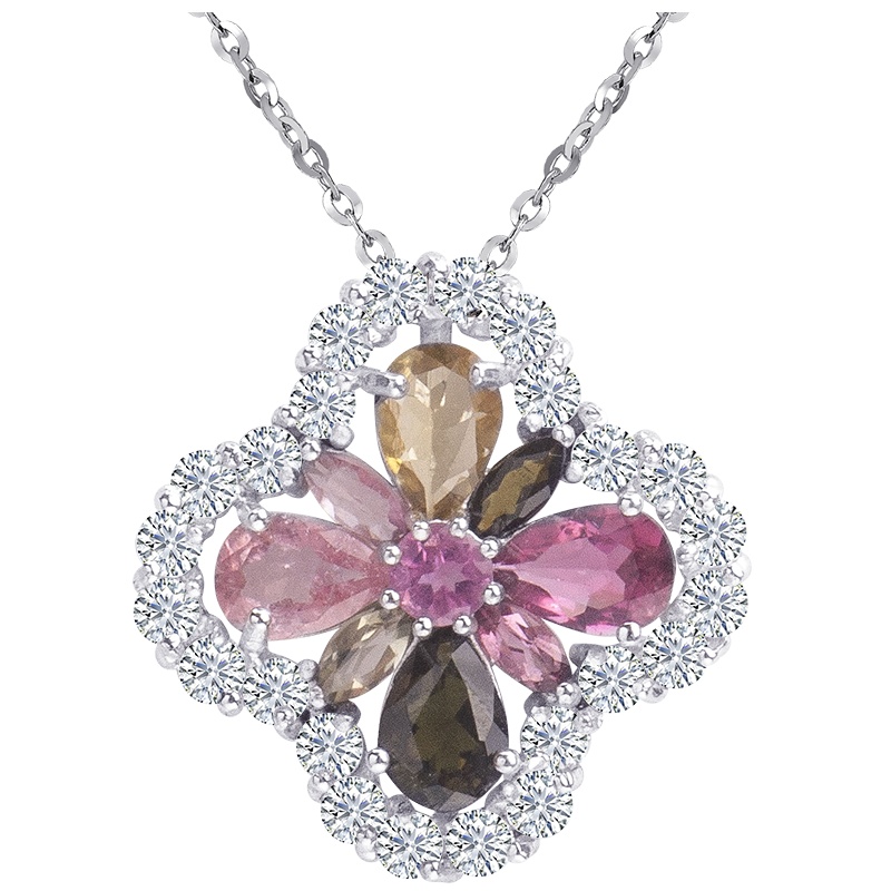 梦克拉 S925银碧玺吊坠项链 花海 情人节礼物送朋友