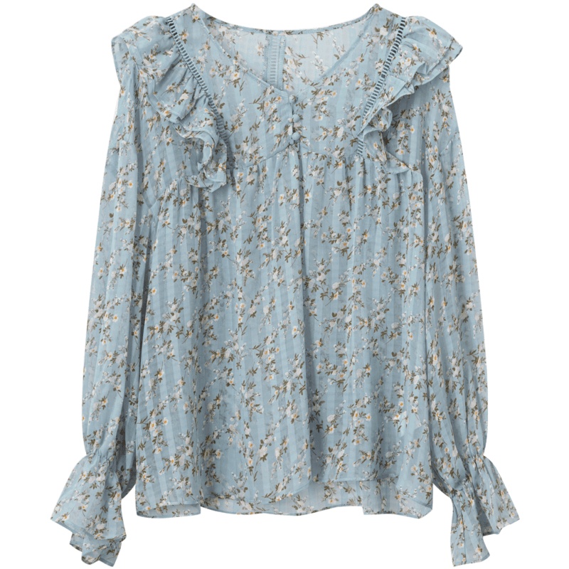 OtherMix春日繁花雪纺衫2021年新款长袖衬衫洋气打底娃娃衫上衣女