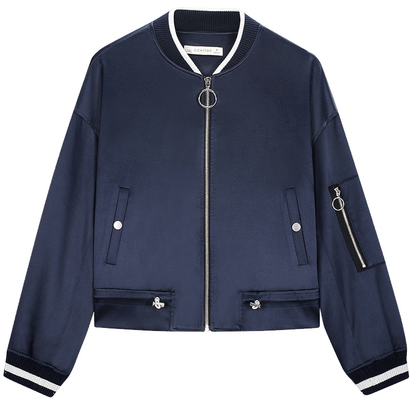 爱居兔春装2019女装时尚休闲亮面短款棒球服外套女