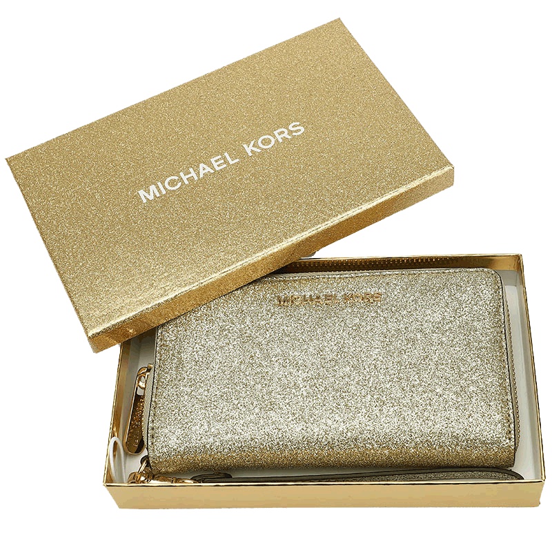 MICHAEL KORS迈克·科尔斯MK女包奢侈品钱夹欧美时尚亮面牛皮拉链女士钱包手包
