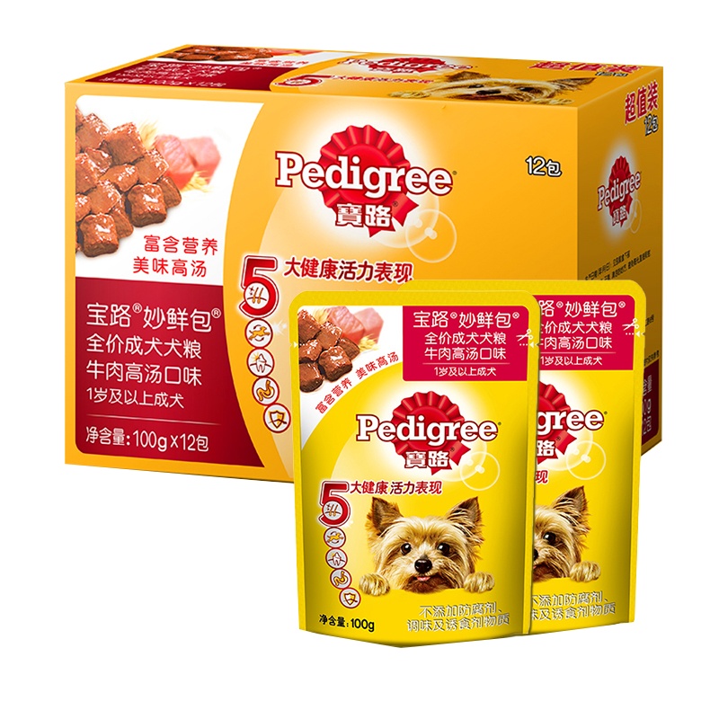 宝路湿粮妙鲜包成犬犬粮牛肉高汤口味100g*12