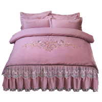 唛乐斯Mallas轻奢全棉蕾丝刺绣夹棉床裙款四件套三件套