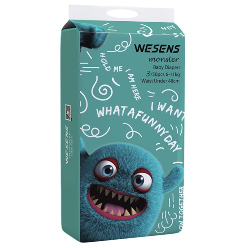 卫神wesens 小怪兽婴儿纸尿裤尿不湿新生儿宝宝尿裤尿片男女通用透气干爽柔软 M 50片