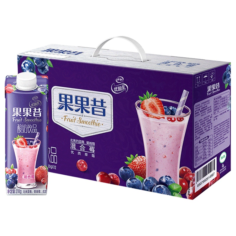 5月 伊利果果昔酸奶饮品混合莓口味210g*12盒