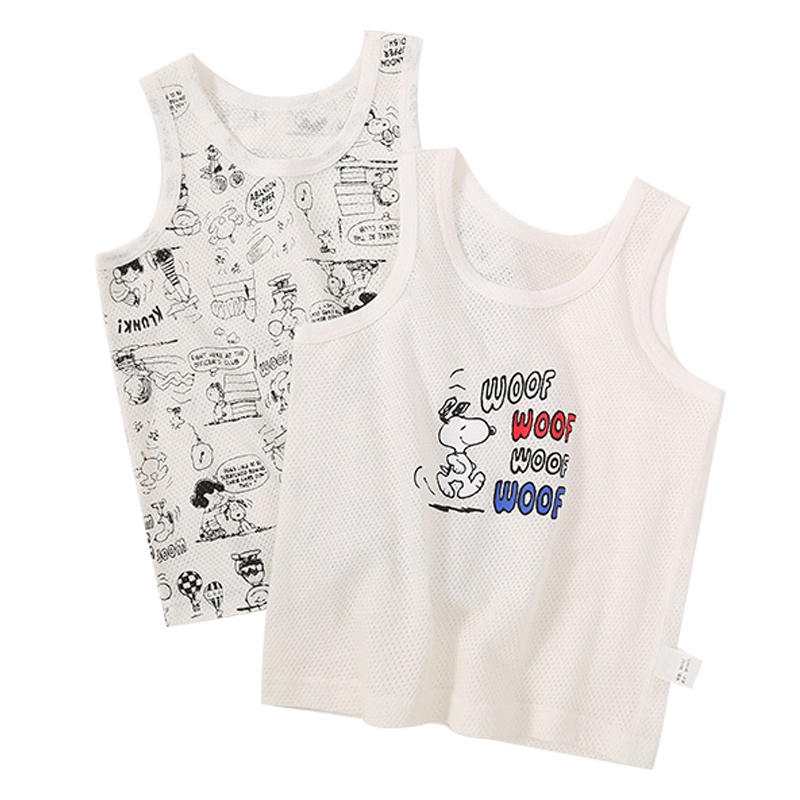 [两件装]史努比童装儿童背心男童无袖t恤小男孩夏装网眼背心