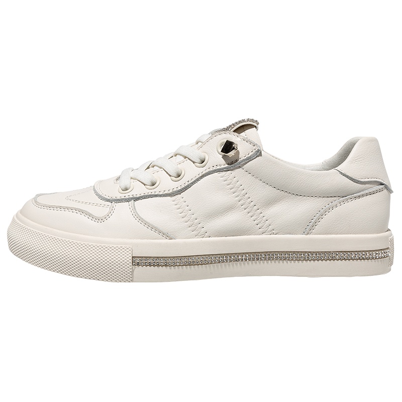 马克华菲真皮小白鞋女2020春季新款时尚镶钻基础百搭平底板鞋潮鞋