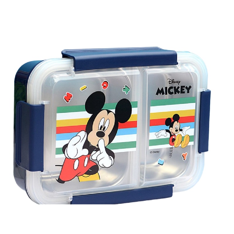迪士尼幼儿园餐盘儿童餐具套装不锈钢分隔分格家用宝宝小学生饭盒分隔不锈钢防摔餐盘-DM2333迪士尼米奇系列分格饭盒