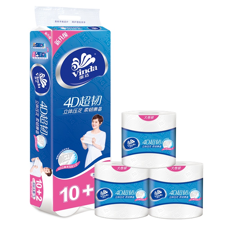 维达卷纸超韧四层125g*12卷卫生纸有芯卷纸新旧混发(旧包装165g*10卷)