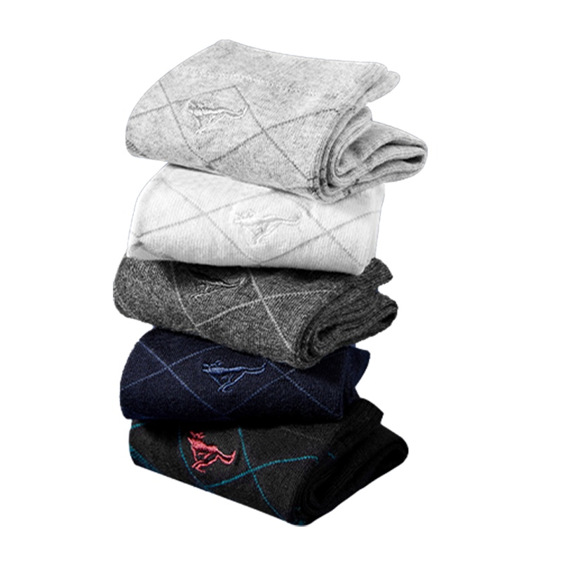 七匹狼男士袜子100%棉商务男式全棉商务中筒袜子男纯棉 5双装