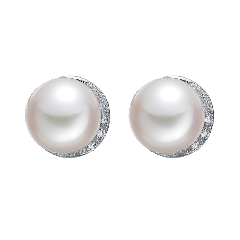[京润珍珠]星辰 9-10mm白色强光泽淡水珍珠耳钉 S925银镶嵌 珠宝宠自己送妈妈