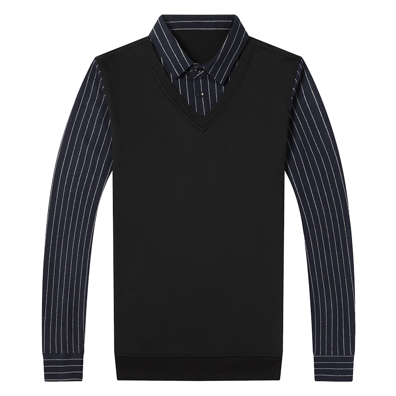 卡帝乐鳄鱼(CARTELO)男士假两件衬衫领毛衣男韩版潮流商务打底衫潮春秋款