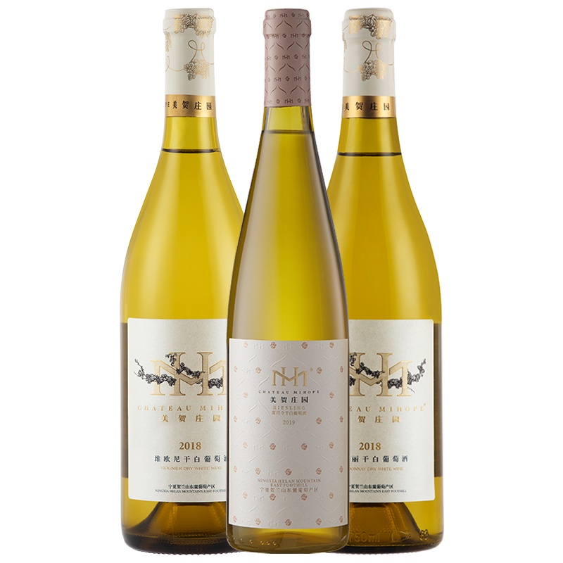 美贺庄园霞多丽2018、维欧尼2018、雷司令2019干型白葡萄酒750ml*3只组合装