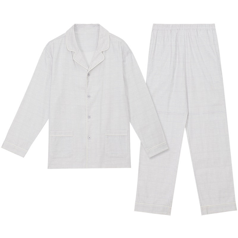 爱帝春秋情侣睡衣小格纹印花翻领男女长袖长裤纯棉家居服套装