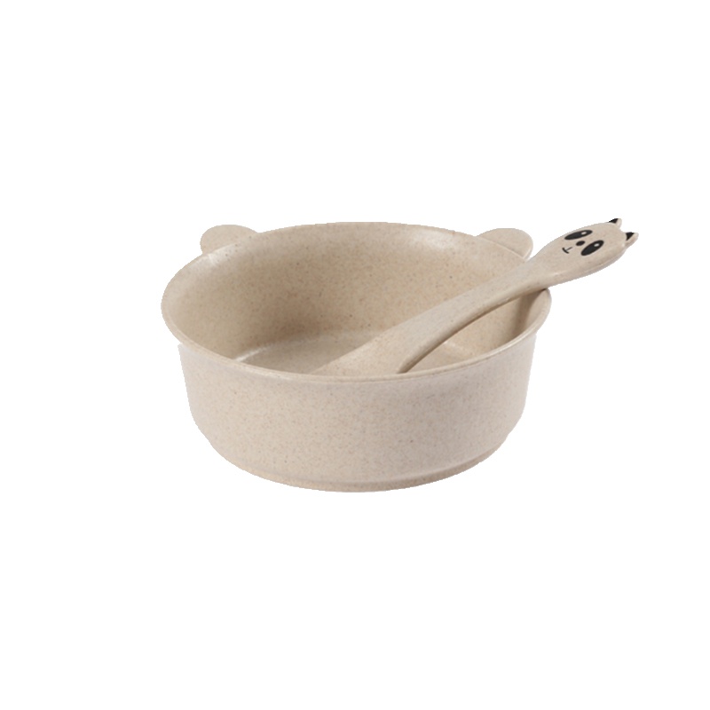 创意卡通熊猫造型米饭碗 小麦积秆儿童碗勺套装可降解防烫款 随机发货