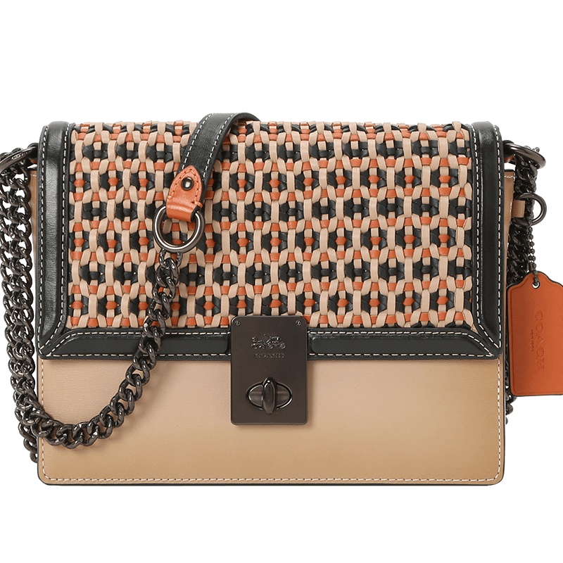 预售 蔻驰COACH HUTTON包口盖包椭圆扣光面皮金扣 612 女士单肩斜挎包