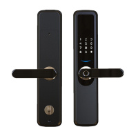 智能锁指纹锁入户家用防盗门密码锁电子刷磁卡手机远程开门通用型炫彩款一握开三色呼吸灯黑色铝合金