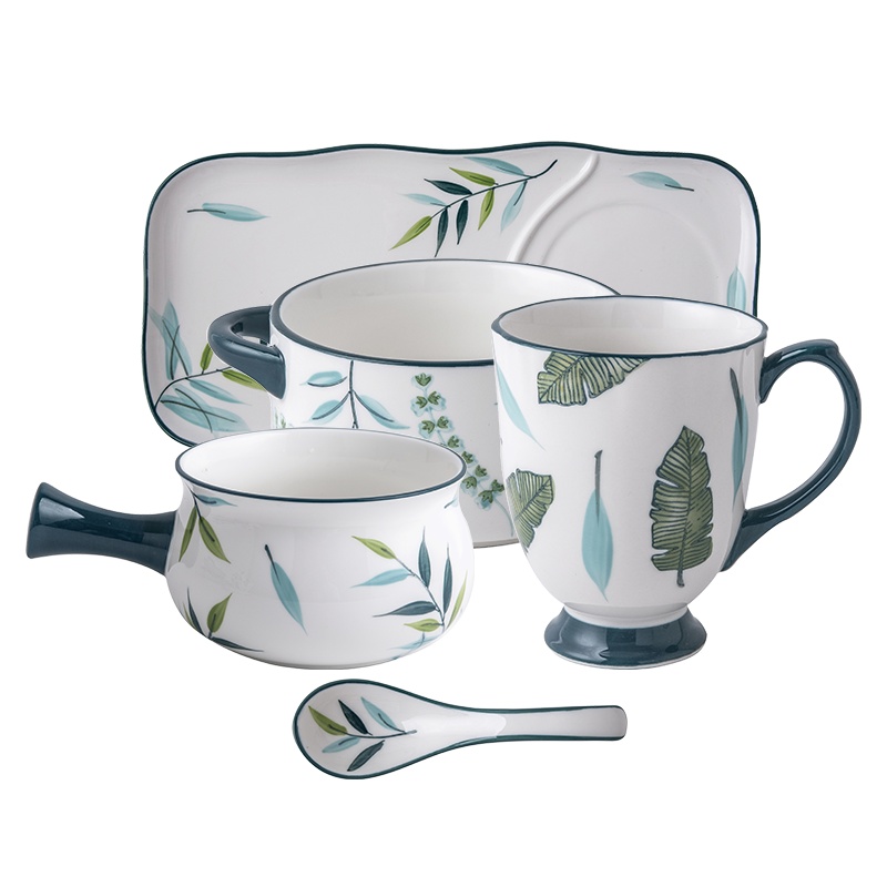 富昱景 手绘欧式创意一人食早餐盘餐具套装陶瓷盘子餐盘家用早餐盘套装