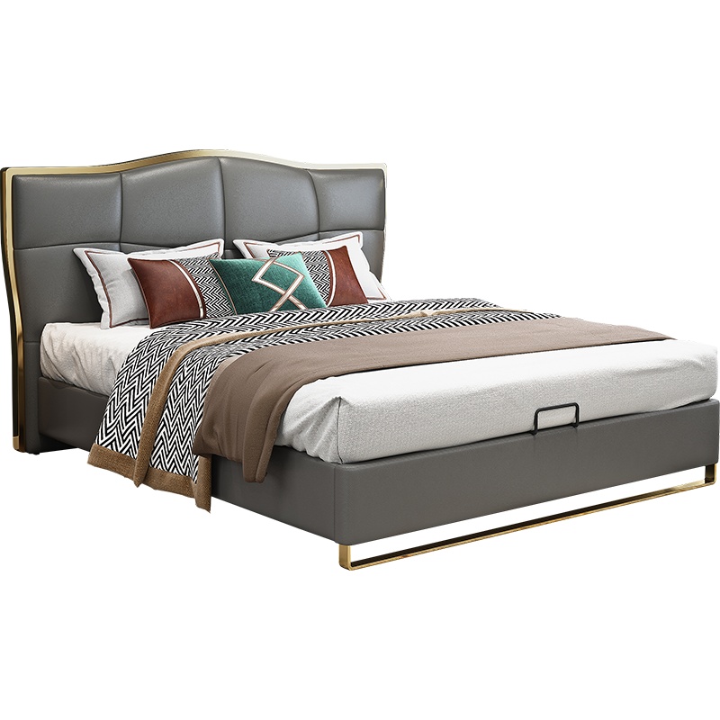 煜蒂家具旗舰店 后现代轻奢ins网红真皮床意式1.5米1.8米现代简约主卧港式高箱储物婚床 小户型经济型创意榻榻米床