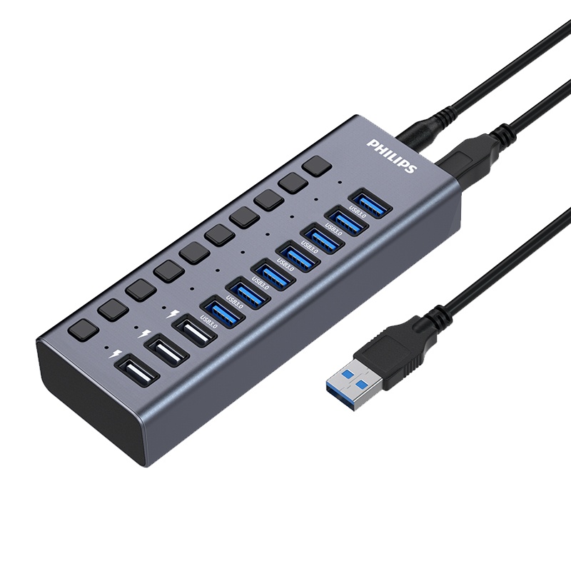 飞利浦usb3.0分线器10口hub带电源集线器U盘键鼠手机充电脑笔记本一拖多用功能扩展器SWR1531B-10口1米