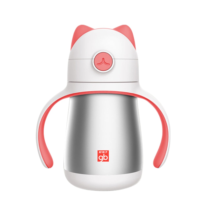 好孩子儿童保温杯宝宝学饮杯训练水杯喝水杯弹跳吸嘴吸管带手柄 猫咪系列 280ml 红色