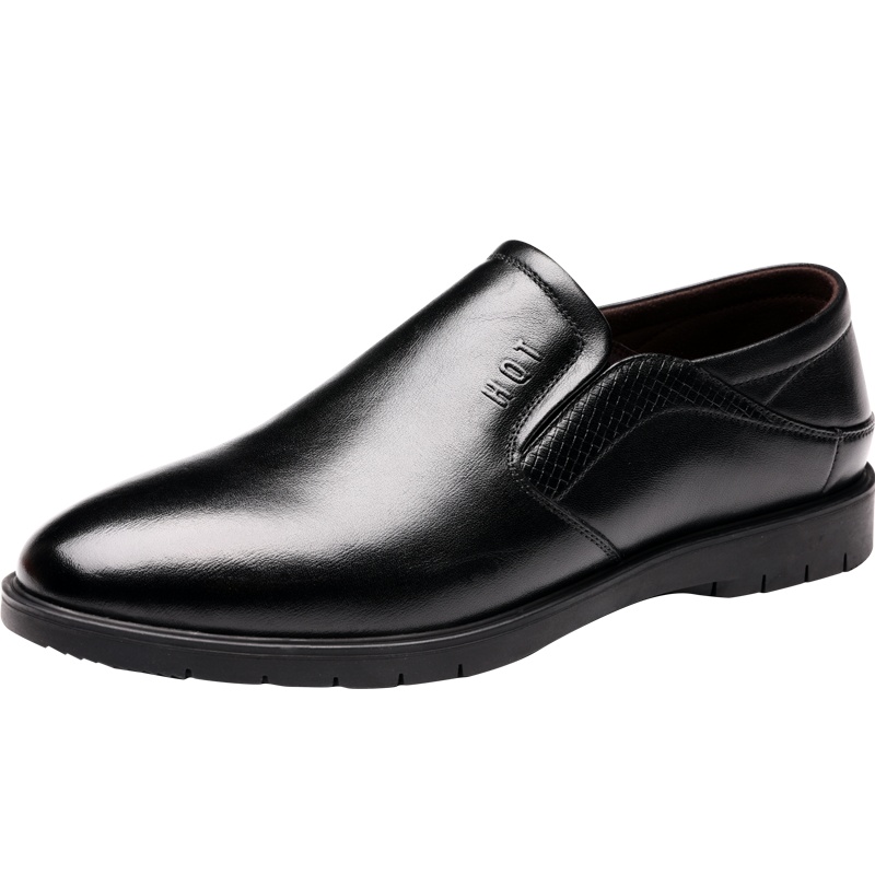 红蜻蜓男鞋冬季新款真皮商务休闲皮鞋软底软面套脚懒人爸爸鞋