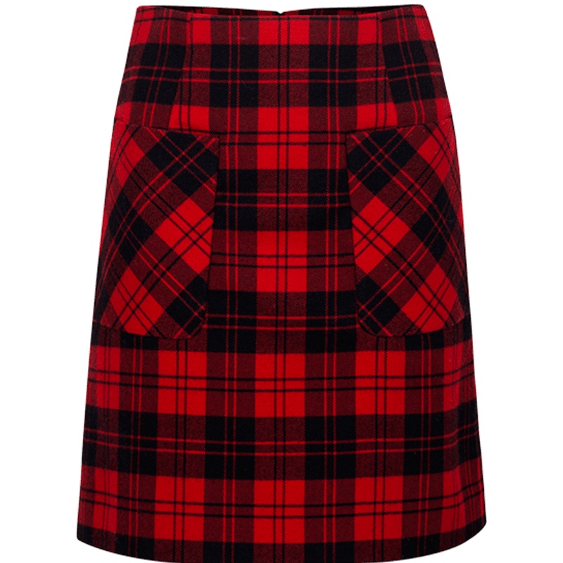 ERDOS 秋冬红格半裙修身显瘦A字裙休闲时尚