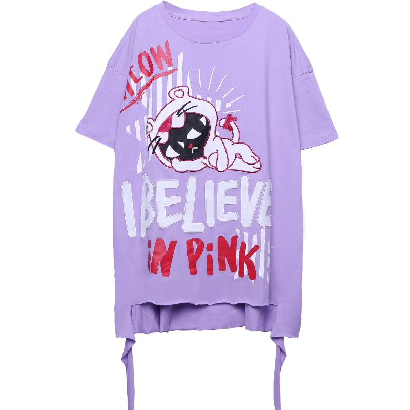 a02新款2020玩趣印花飘带长款短袖T恤女夏DTU1B0531KT