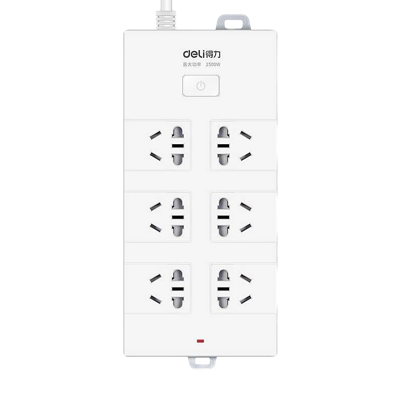 得力18260-02插线板1.8M6孔位1.8米一控一单独开关,(额定功率2500W、额定电流10A\额定电压220V