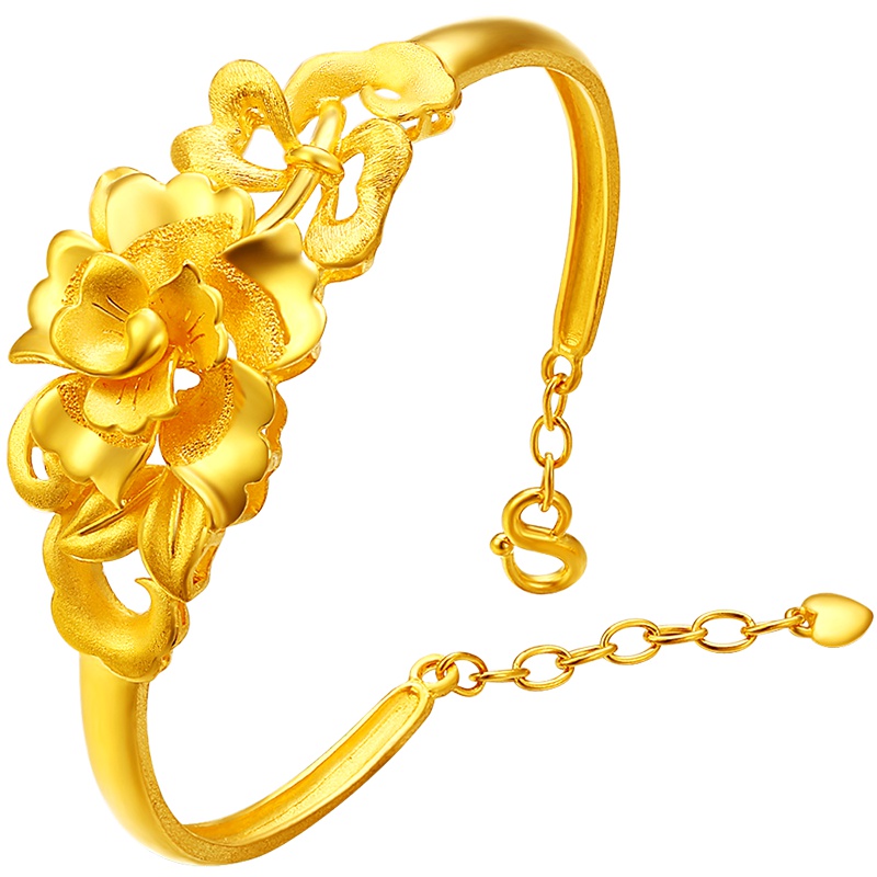 金一足金999玫瑰花之恋时尚精品婚庆女士黄金手镯结婚送礼送女友(计价) ABE002