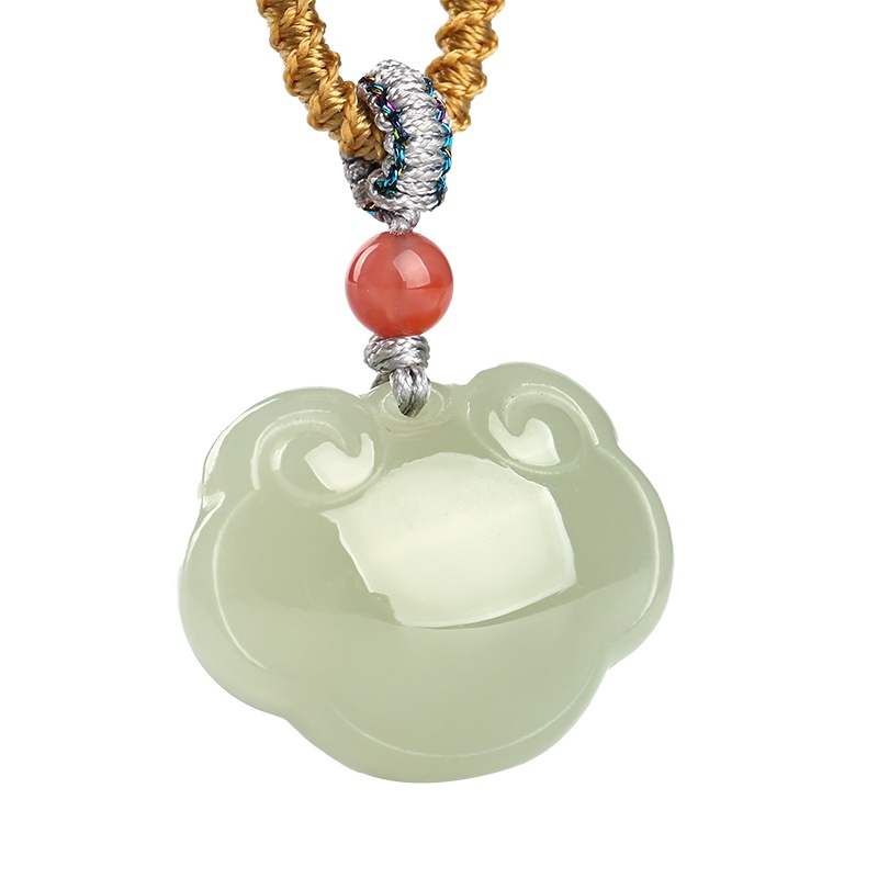 印象眸和田玉吊坠 浅青玉吉祥如意宝宝锁玉石挂件 附送证书