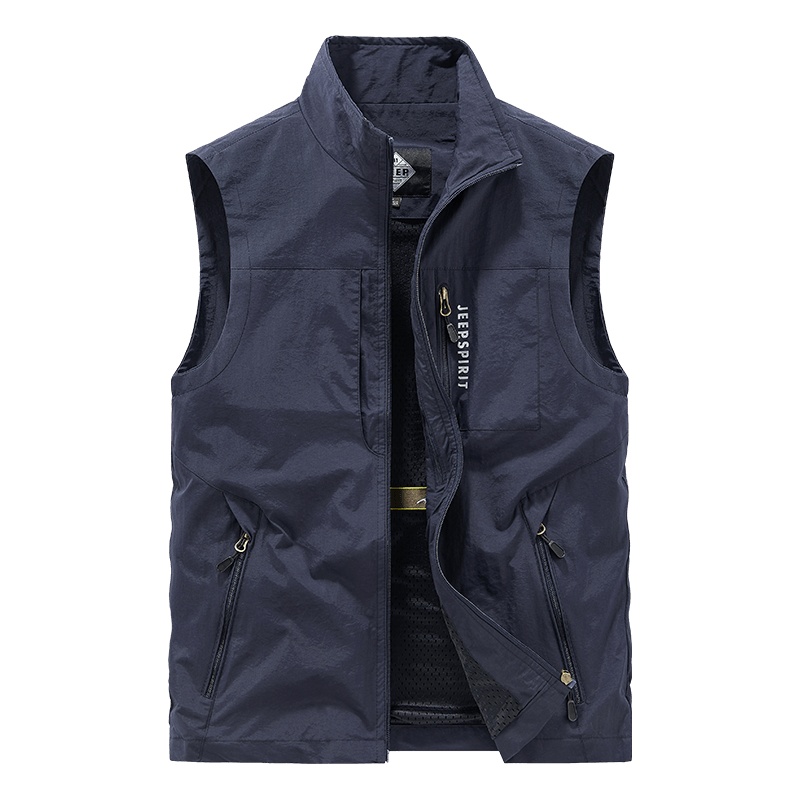 JEEP SPIRIT吉普加马甲男2021秋季新款中青年男士坎肩背心马夹户外多口袋网眼透气男士上衣