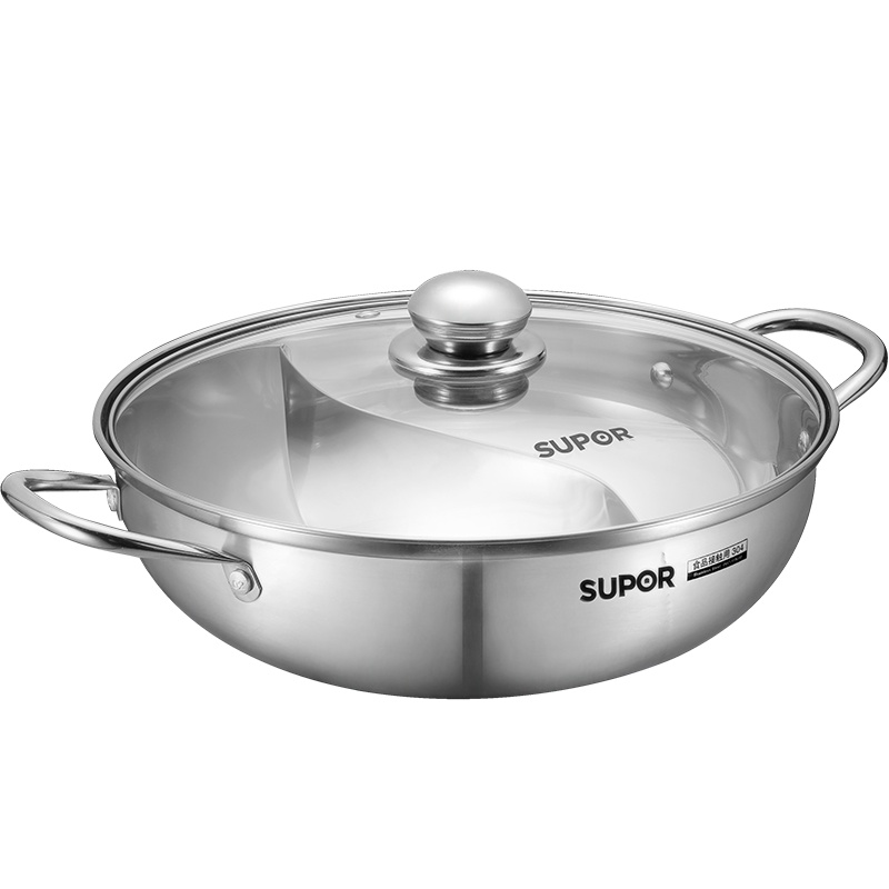 苏泊尔（SUPOR）时尚304不锈钢加厚复底鸳鸯火锅28CM 电磁炉通用 ET28BS02
