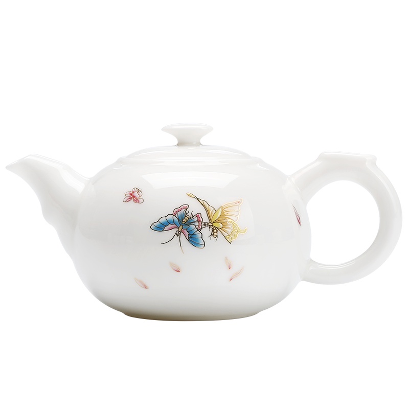 常生源 茶壶 陶瓷功夫茶具 羊脂玉白瓷品茗壶 浮雕手工堆花 礼盒装 蝶韵茶壶220ml