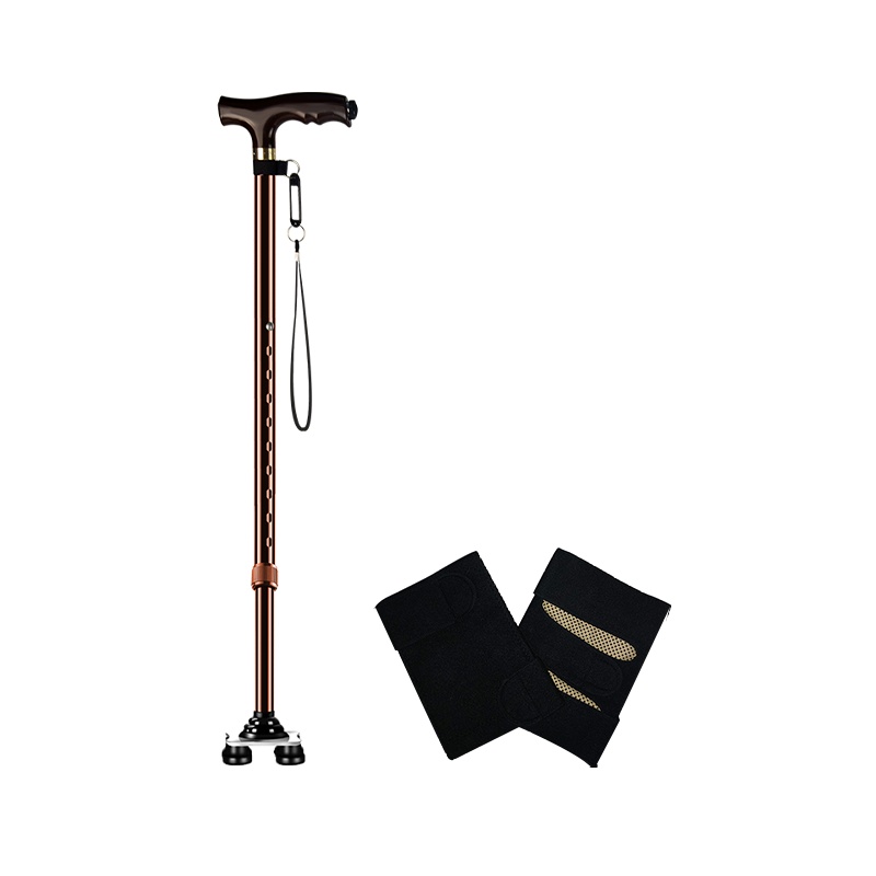 富林老人拐杖小四脚手杖铝合金带灯拐杖可伸缩腋下拐棍老年人拐杖