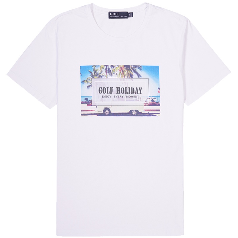 高尔夫(GOLF)新品男装上衣修身休闲几何图案圆领短袖t恤男夏装