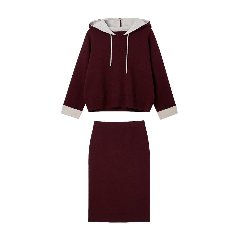 拉夏贝尔套装女夏女装时尚气质百搭新款宽松连帽卫衣针织短裙套装