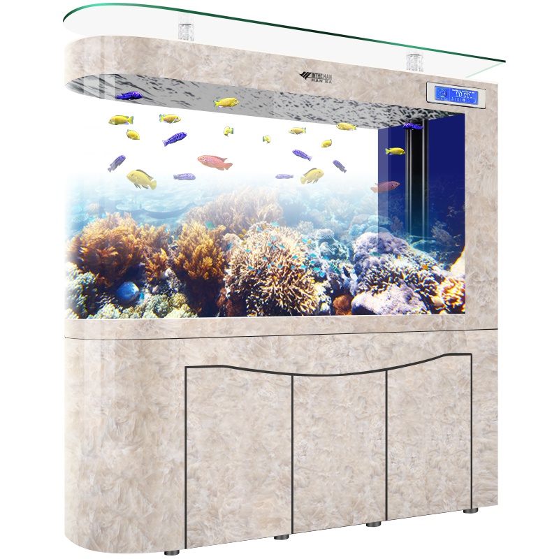 汉霸鱼缸落地吧台客厅屏风鱼缸玻璃家用中型生态鱼缸储物底过滤水族箱