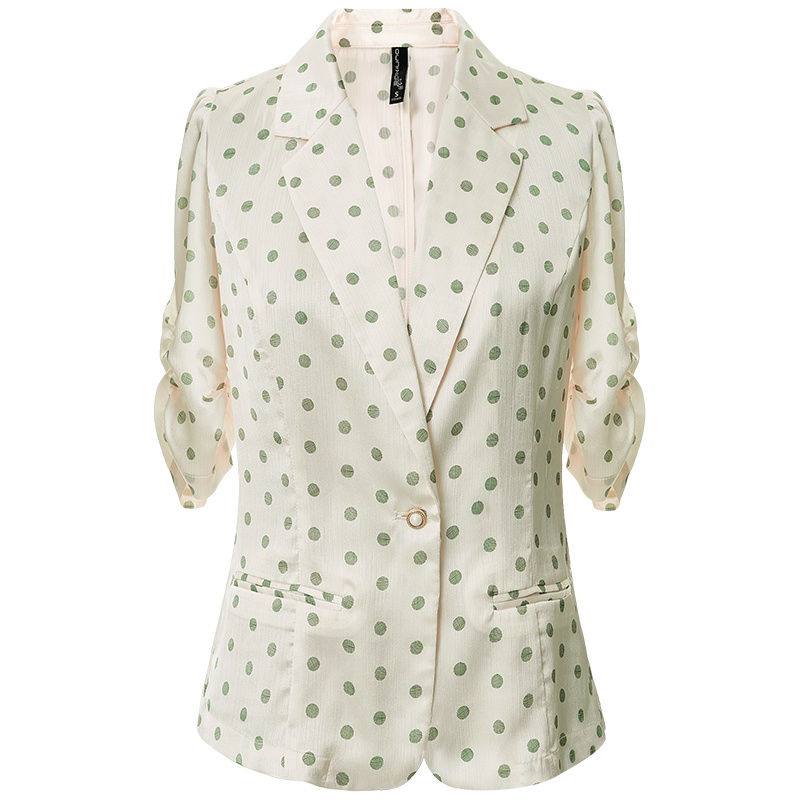 欧昵雪清新波点小西装夏OL休闲通勤百搭小外套薄款西服