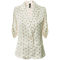 欧昵雪清新波点小西装夏OL休闲通勤百搭小外套薄款西服