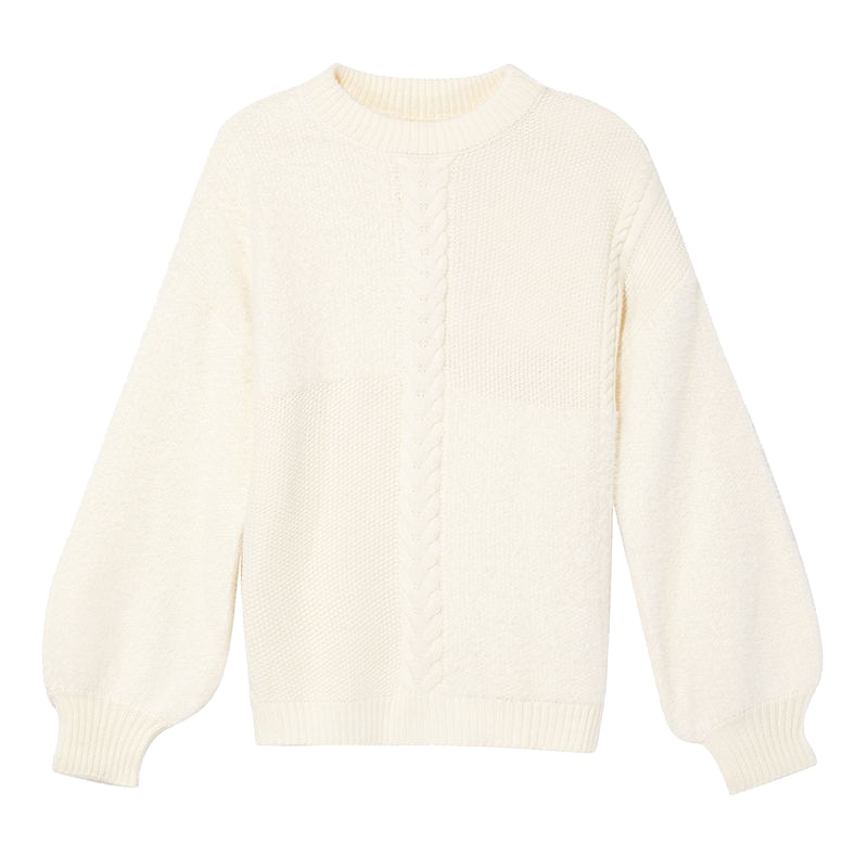 伊布都ibudu2020冬季新款拼接纯色套头毛衫扭花纹理套头毛衣女