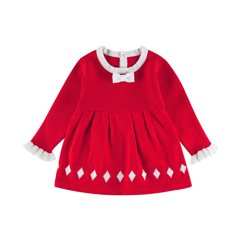 angeeb宝贝心语0-4岁宝宝裙子秋冬婴儿毛织连衣裙女童可爱公主裙